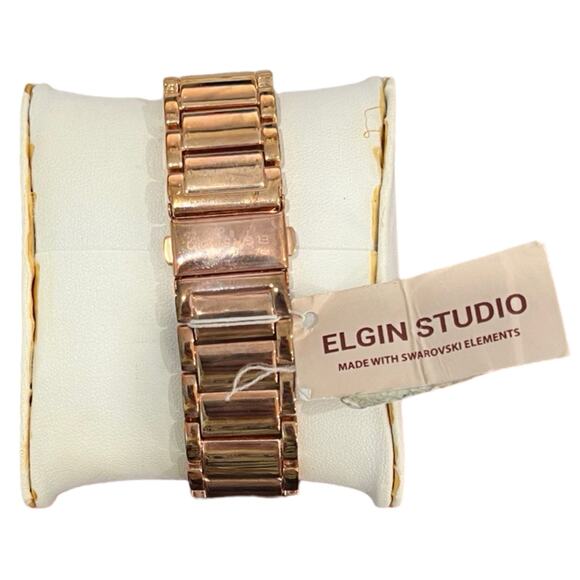 Elgin Studio Rose Gold Fold Over Clasp Analog Swarovski Crystal Watch NEW in Box - Picture 5 of 10